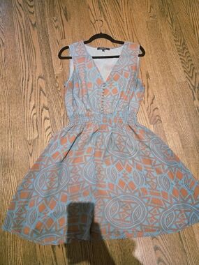 RACHEL Rachel Roy Sleeveless V-Neck Mini Dress in Light Blue and Peach